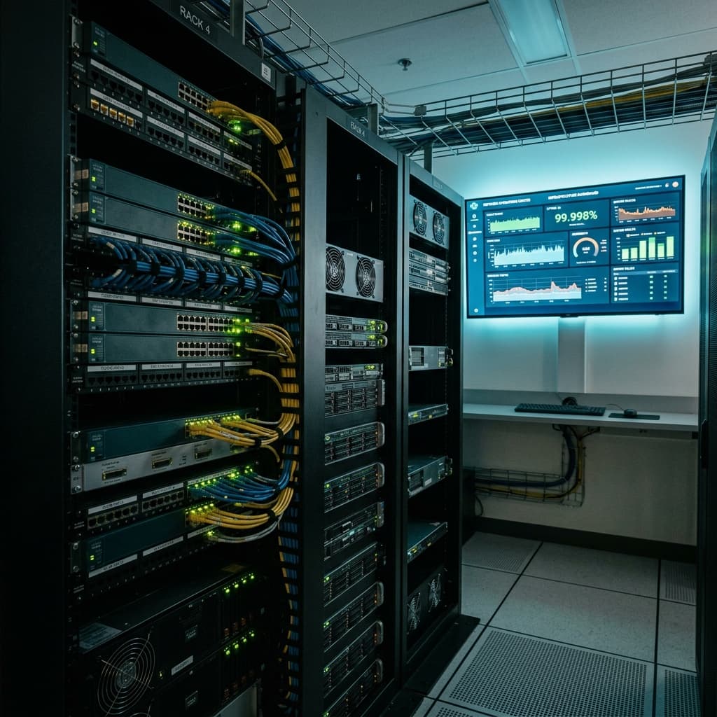 Clean and organized server rack showing managed network equipment